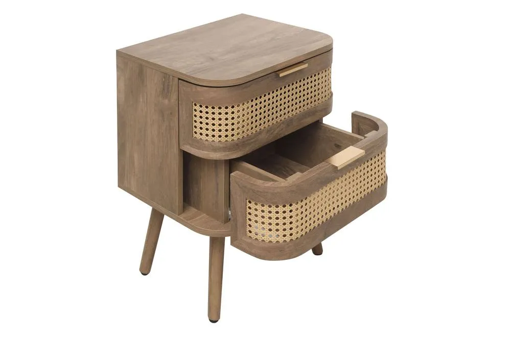 Birlea Pair of Rattan Bedside Cabinet 2 Drawer Oak Sark Side Table in Natural 5