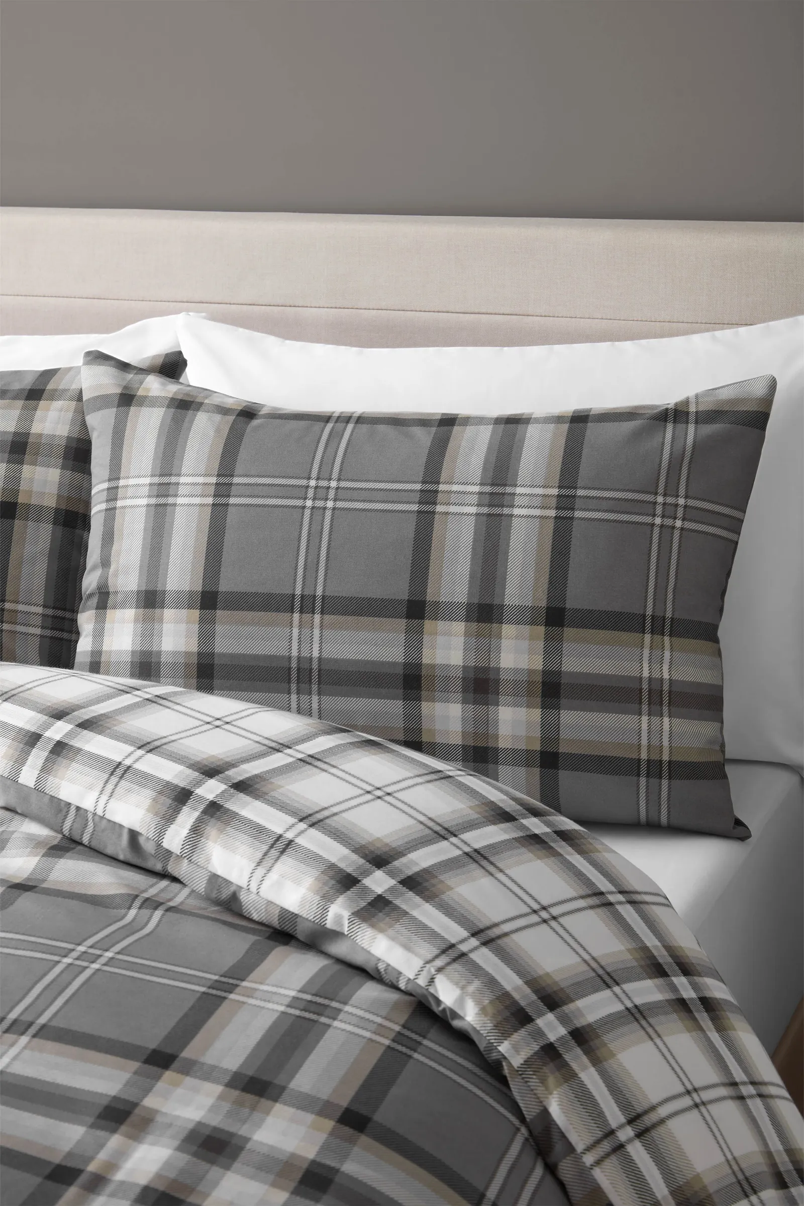 Catherine Lansfield 'Kelso Check' Reversible Duvet Cover Set in Grey 3
