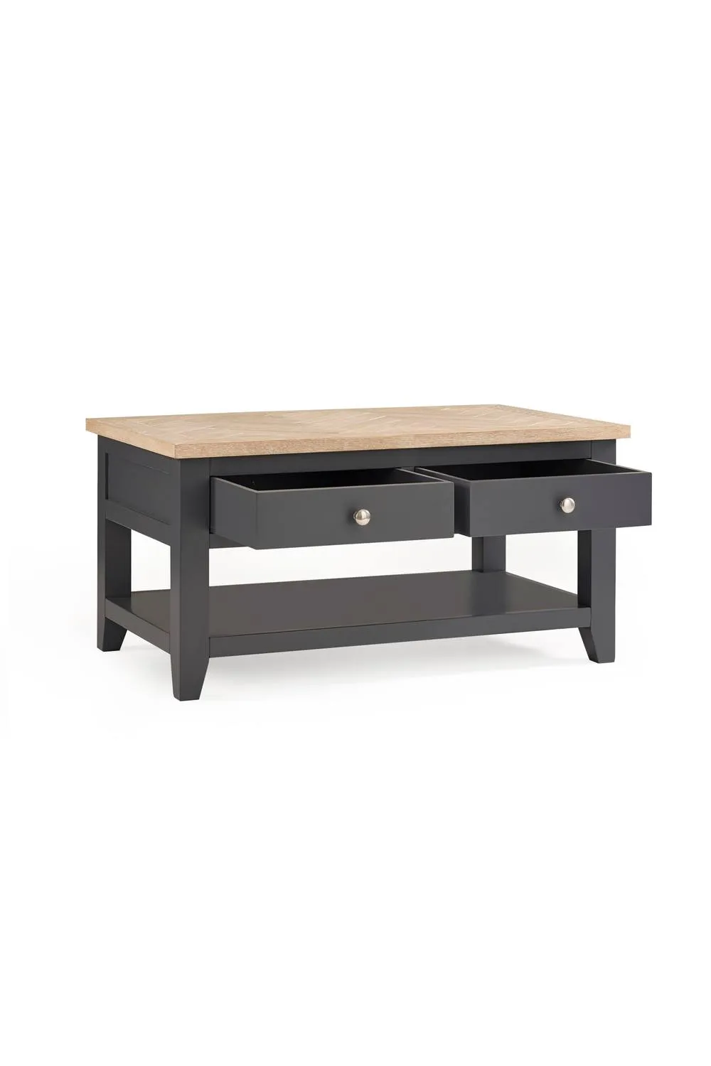 Julian Bowen Bordeaux Rectangular 2 Drawer Coffee Table with Shelf in Dark Grey 4