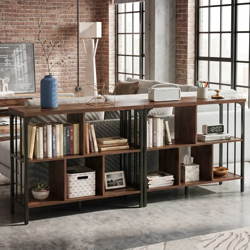 Costway 3-Tier Bookshelf Open Bookcase with 2 Anti-Tipping Kits Metal Frame in Brown 3
