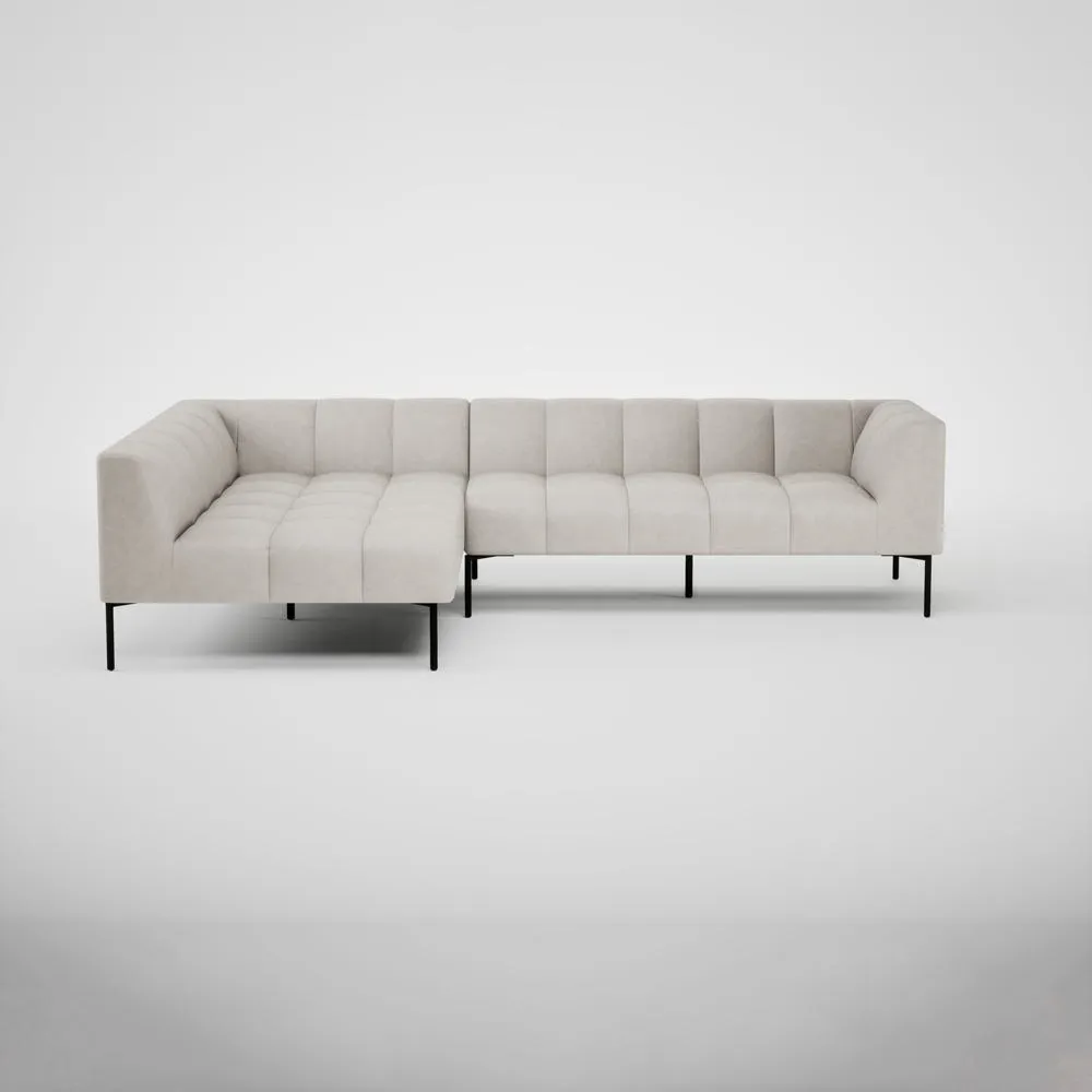 Heal's Quadro Left Hand Facing Chaise Sofa Leather Grain White 000 Black Feet