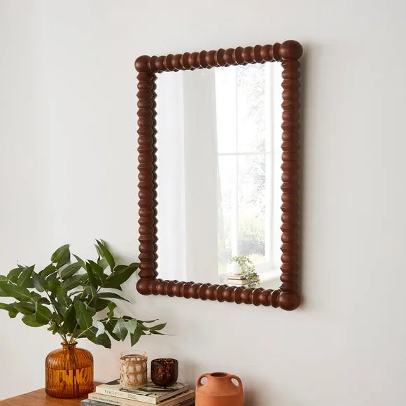 Turned Mango Wood Rectangle Wall Mirror