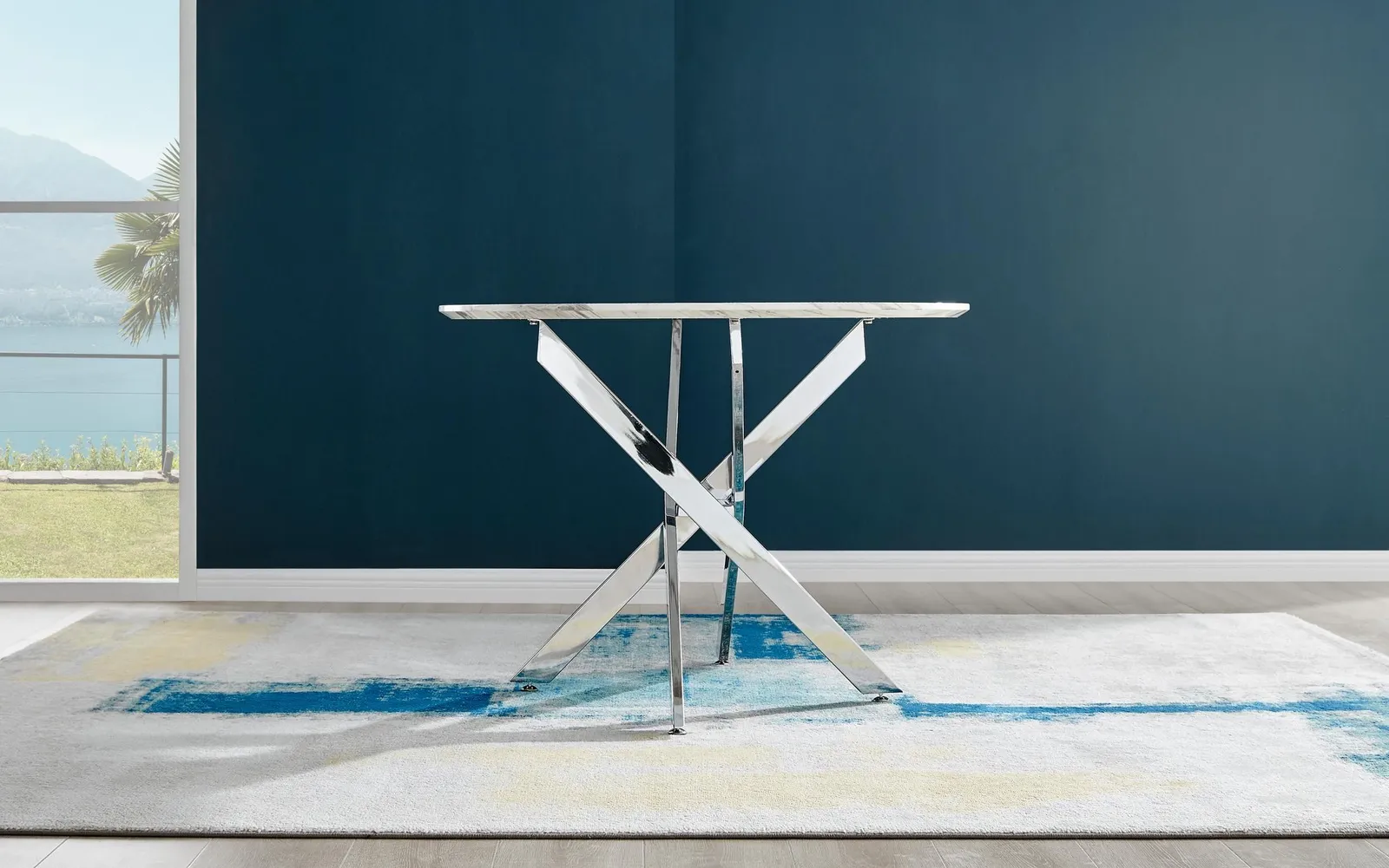 FurnitureboxUK Novara 100cm Round 4-Seater Dining Table With Silver Chrome Legs in Off-White 2