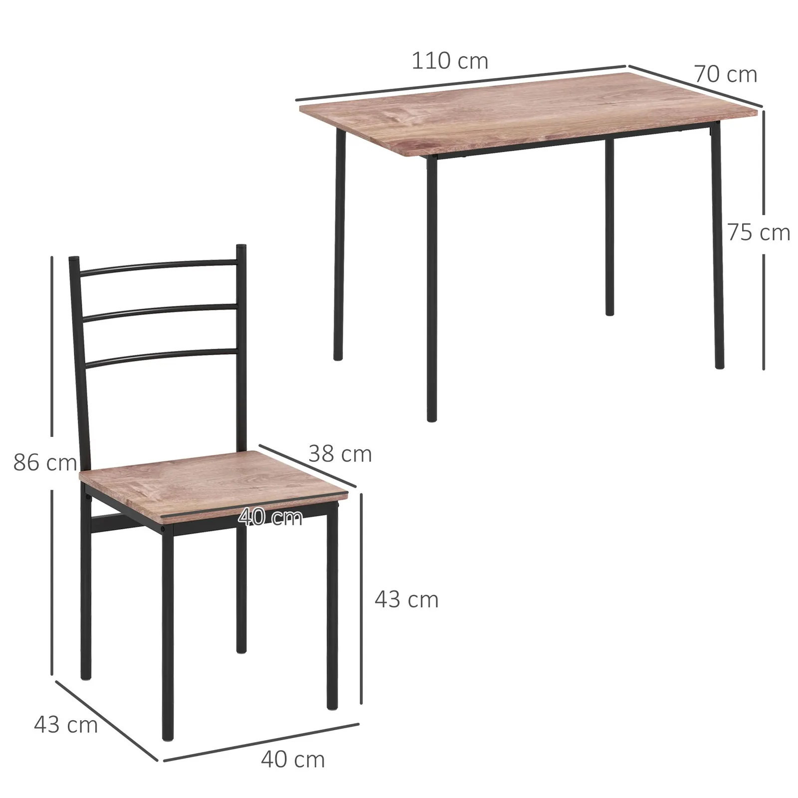 HOMCOM 5pc Dining Room Sets, Space Saving Dining Table & 4 Chairs, Steel Frame in Brown 3