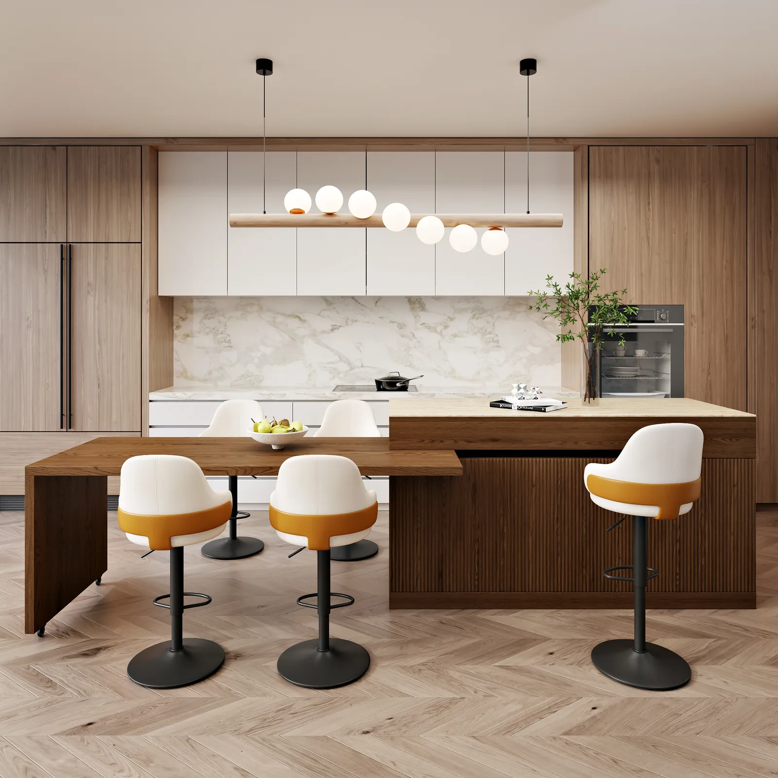 205 - 268 cm Extendable Kitchen Island Travertine Sintered Stone Top