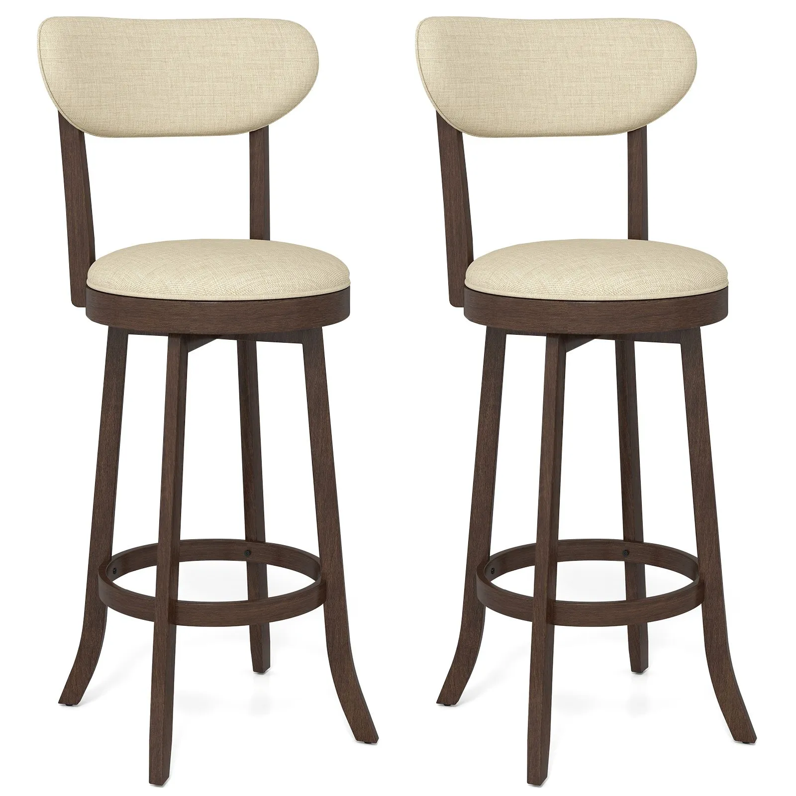 Costway 77CM Counter Height Chairs Set of 2 Swivel High Stool in Beige