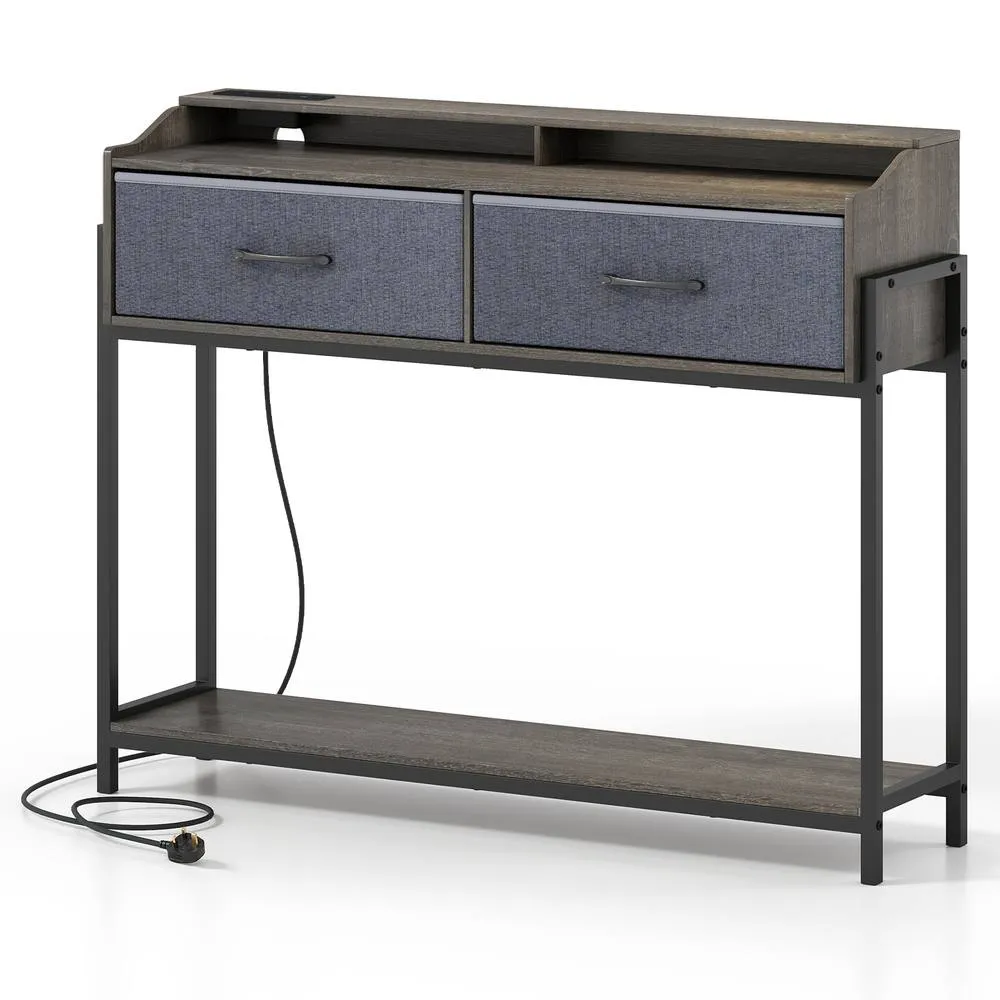 Costway Console Table w/Charging Station & Shelves 110cm Narrow Entryway Table in Grey 5