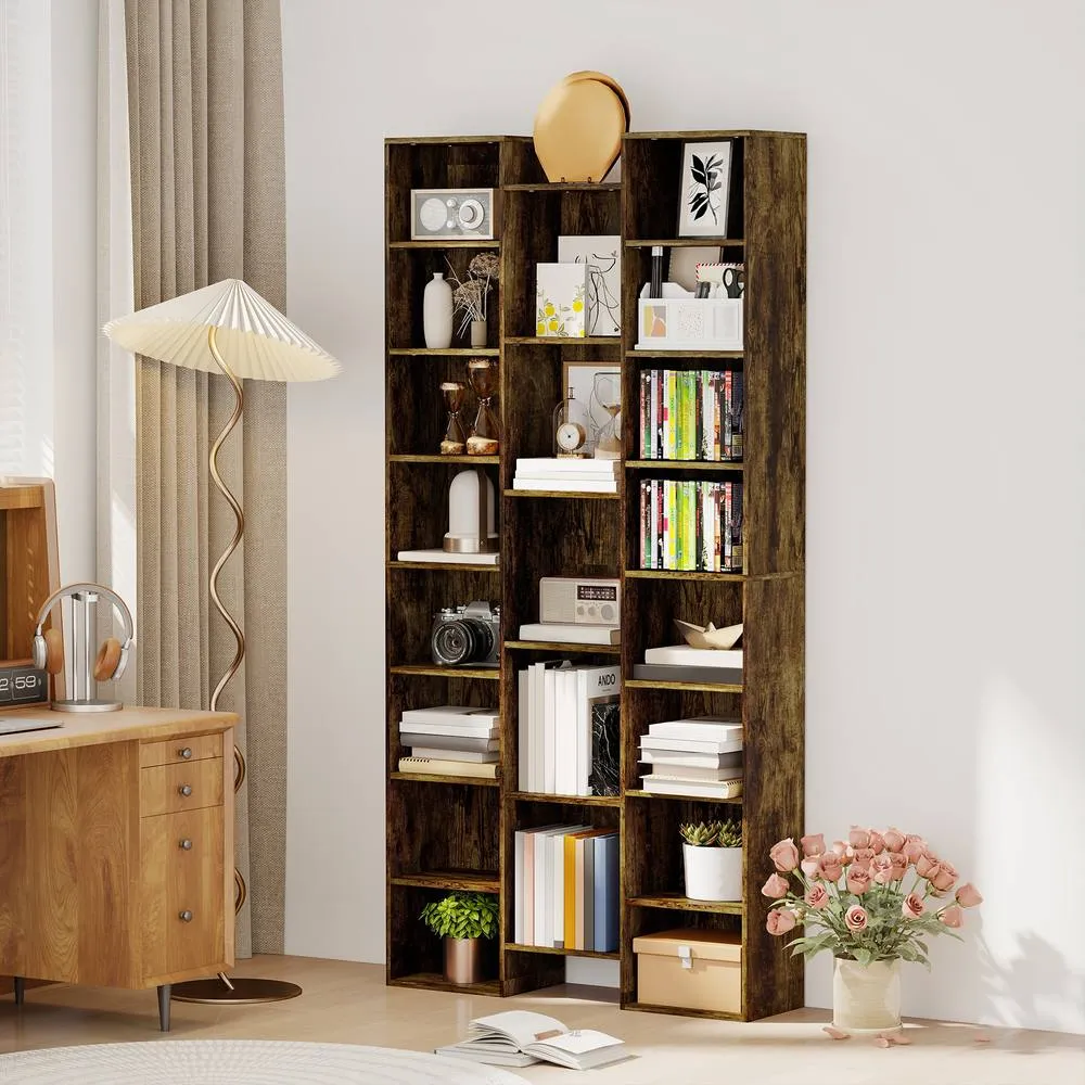 HOMCOM Tall Bookshelf with 21 Compartments & 10 Adjustable Shelves, Brown