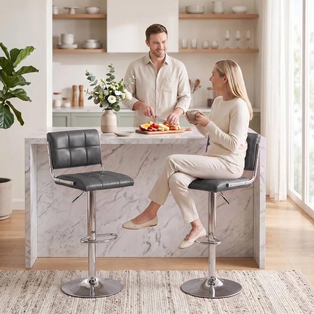 HOMCOM Adjustable Bar Stools Set of 2 with Backrest in Grey 2