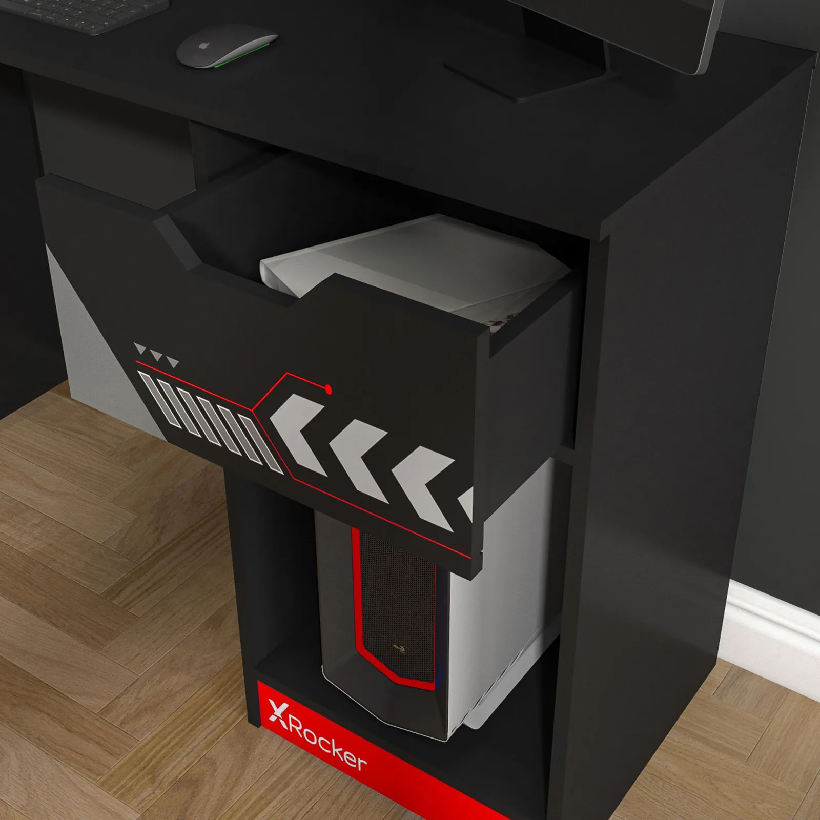 X Rocker Octane 110cm PC Gaming Desk with Drawer in Red 4