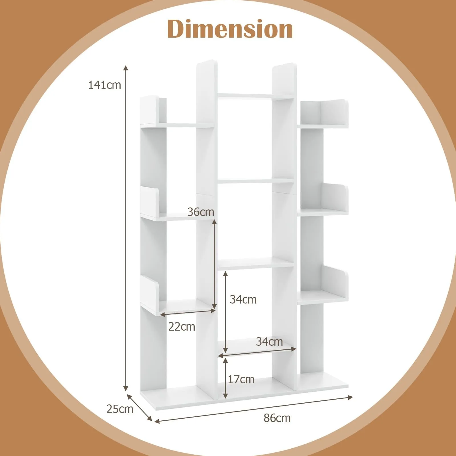 Costway Tree Bookshelf Display Cube Shelf Corner Books Storage Organizer in White 2