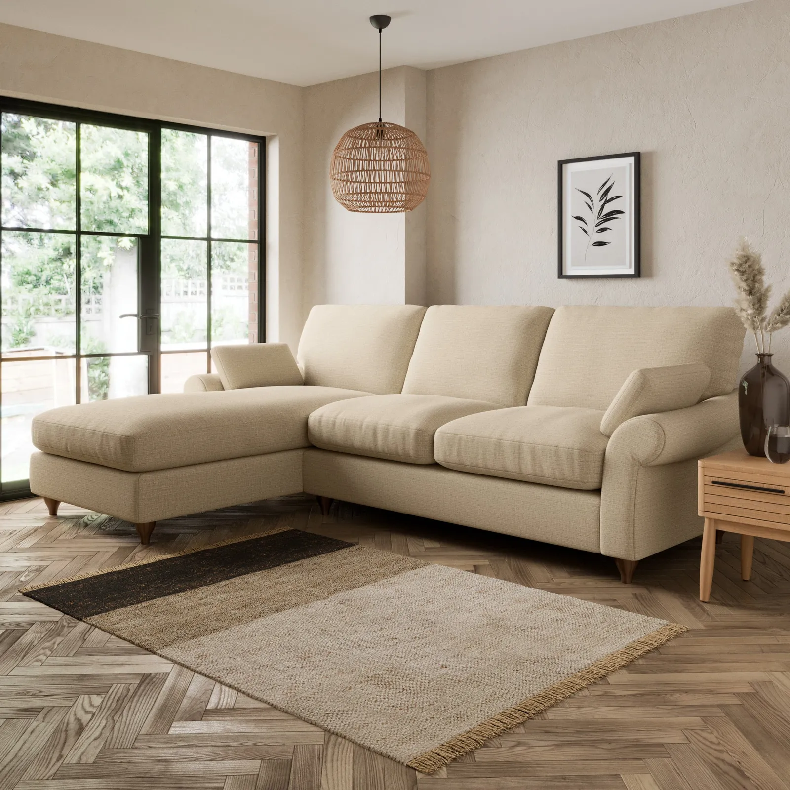 Salisbury Textured Weave Left Hand Corner Sofa Beige