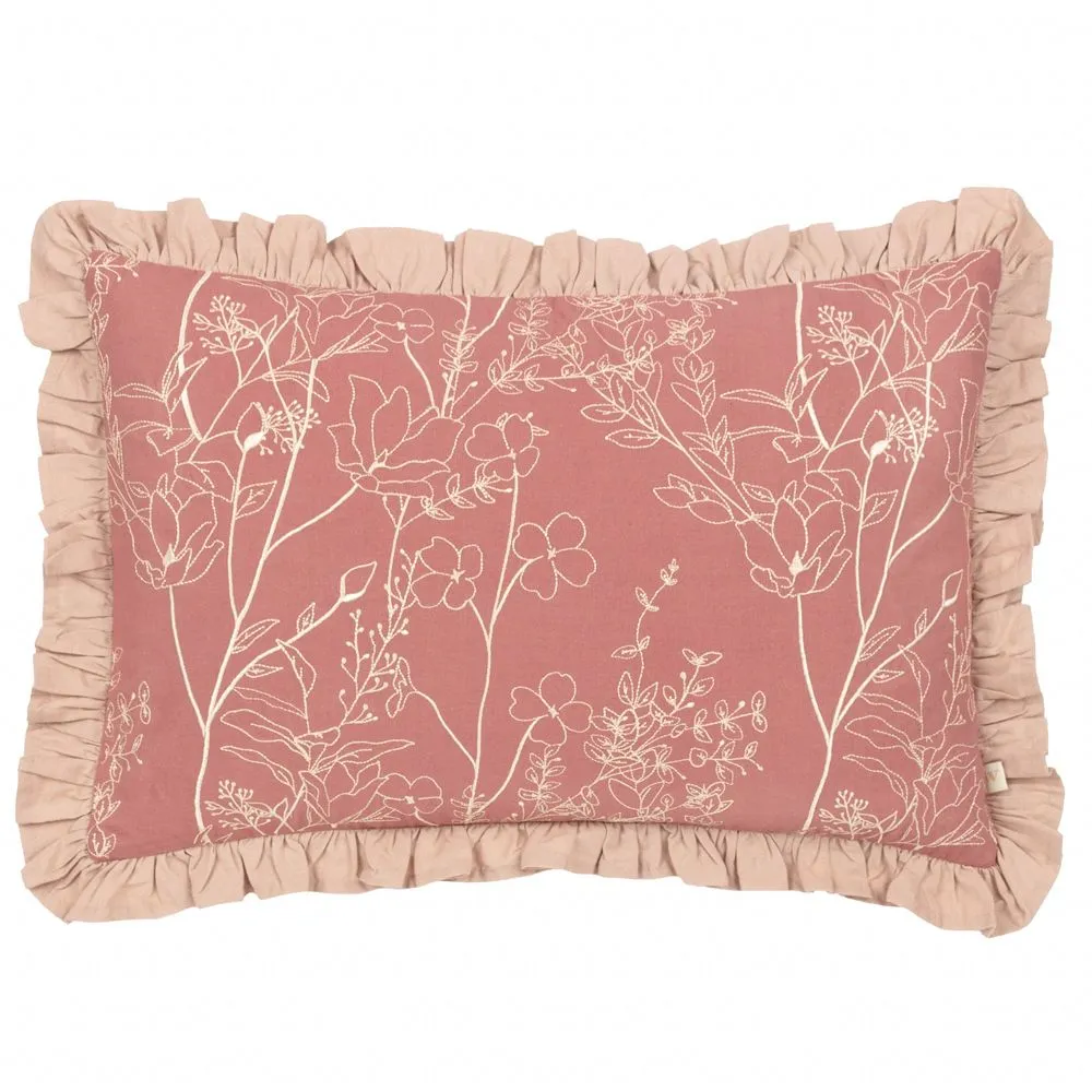Wylder Mae Embroidered 100% Cotton Cushion in Pink 2