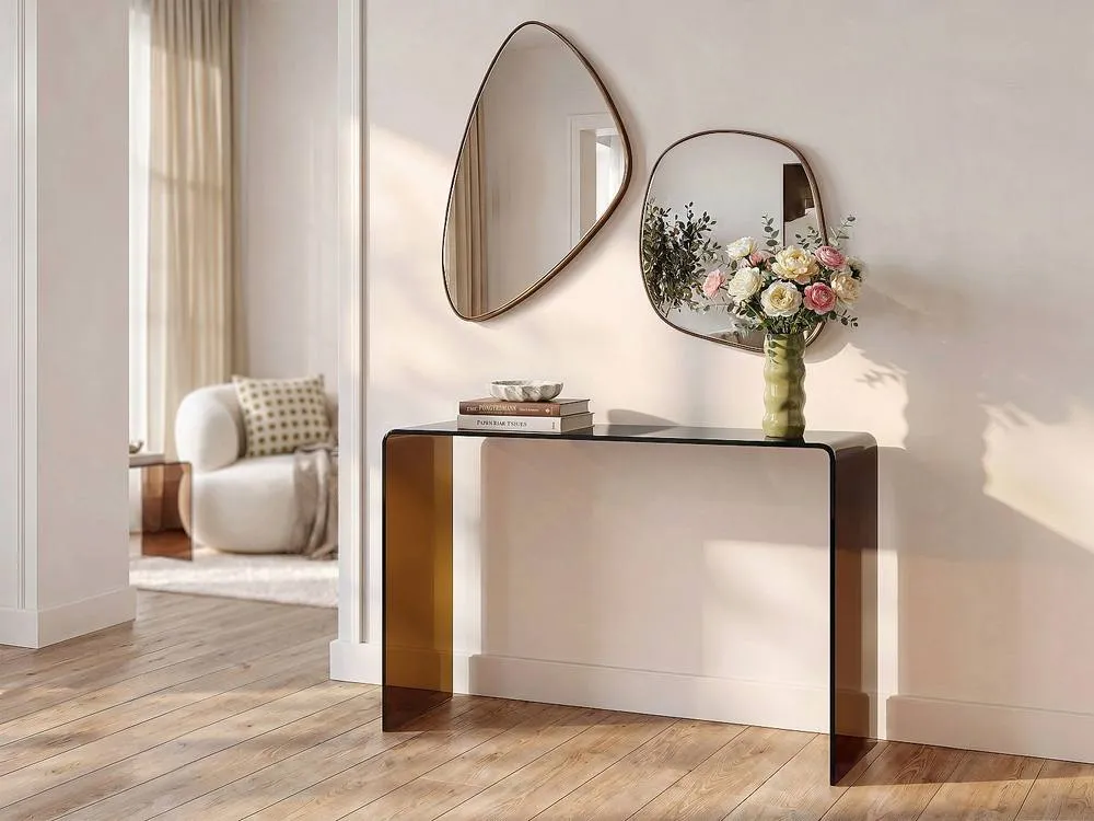 Vente-unique Curved Tempered Glass Console - Brown - ALONZO in Clear 3