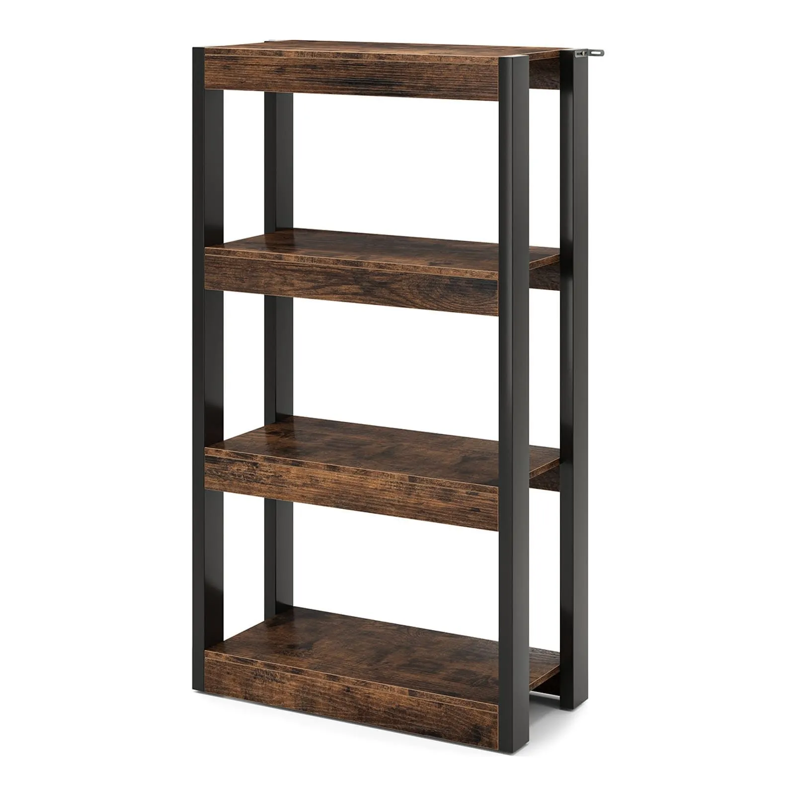 Costway 4 Tier Bookshelf Wooden Bookcase with Dual Anti-Tipping Kits-Coffee in Brown 4