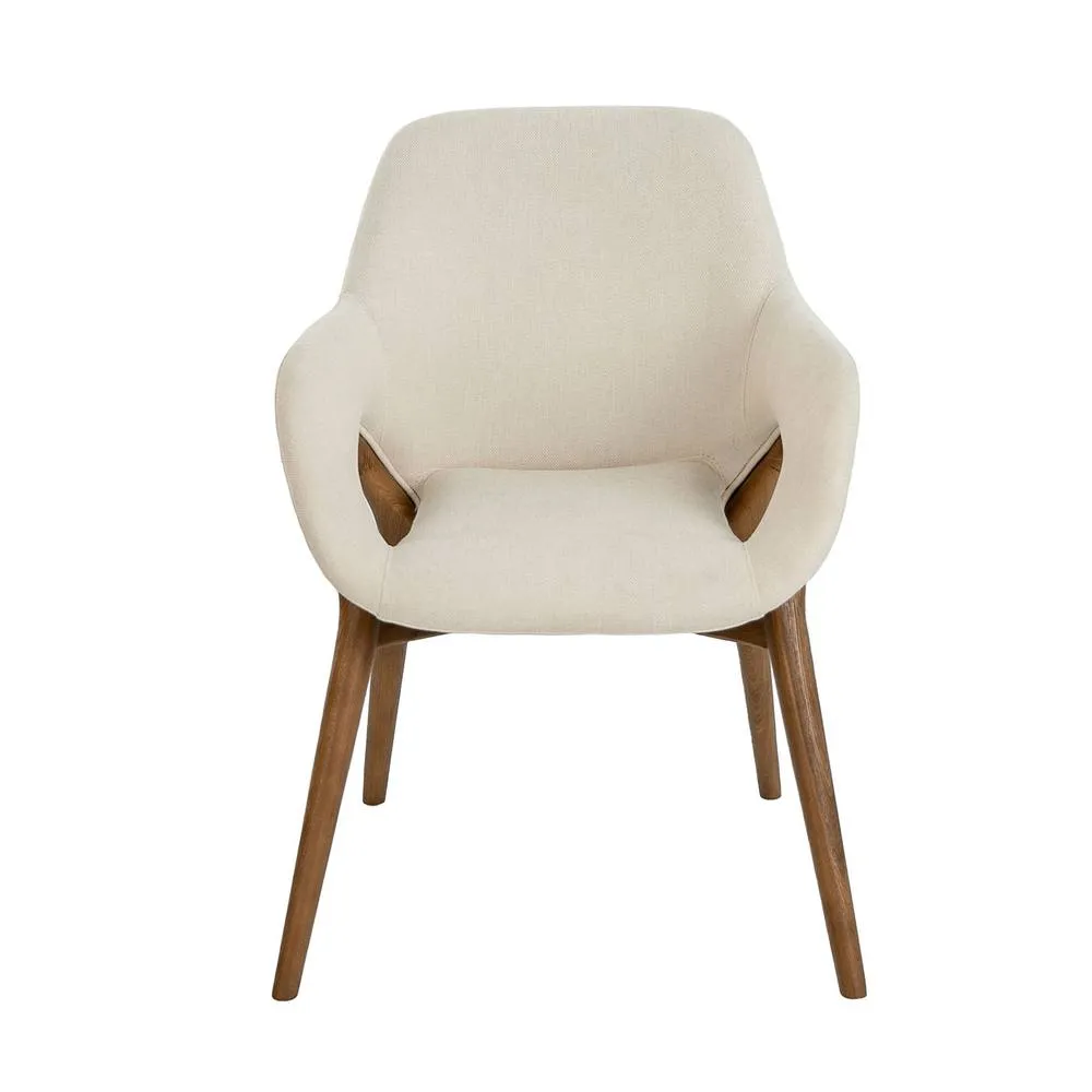 Angel Cerda Beige Fabric Dining Chair with Armrests & Walnut 2