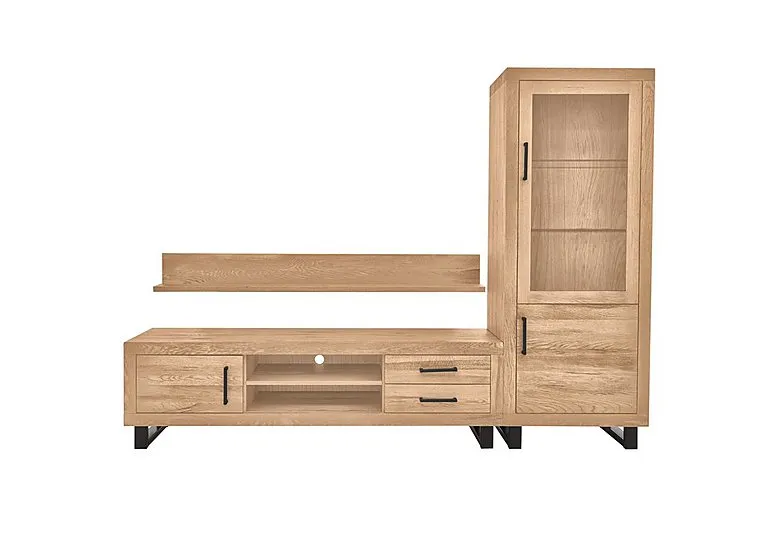 Terra Large Media Set with TV Unit, Small Right Hand Facing Display Cabinet and 180cm Wall Shelf - Natura Bianca - Living Room Furniture - In Time for Christmas