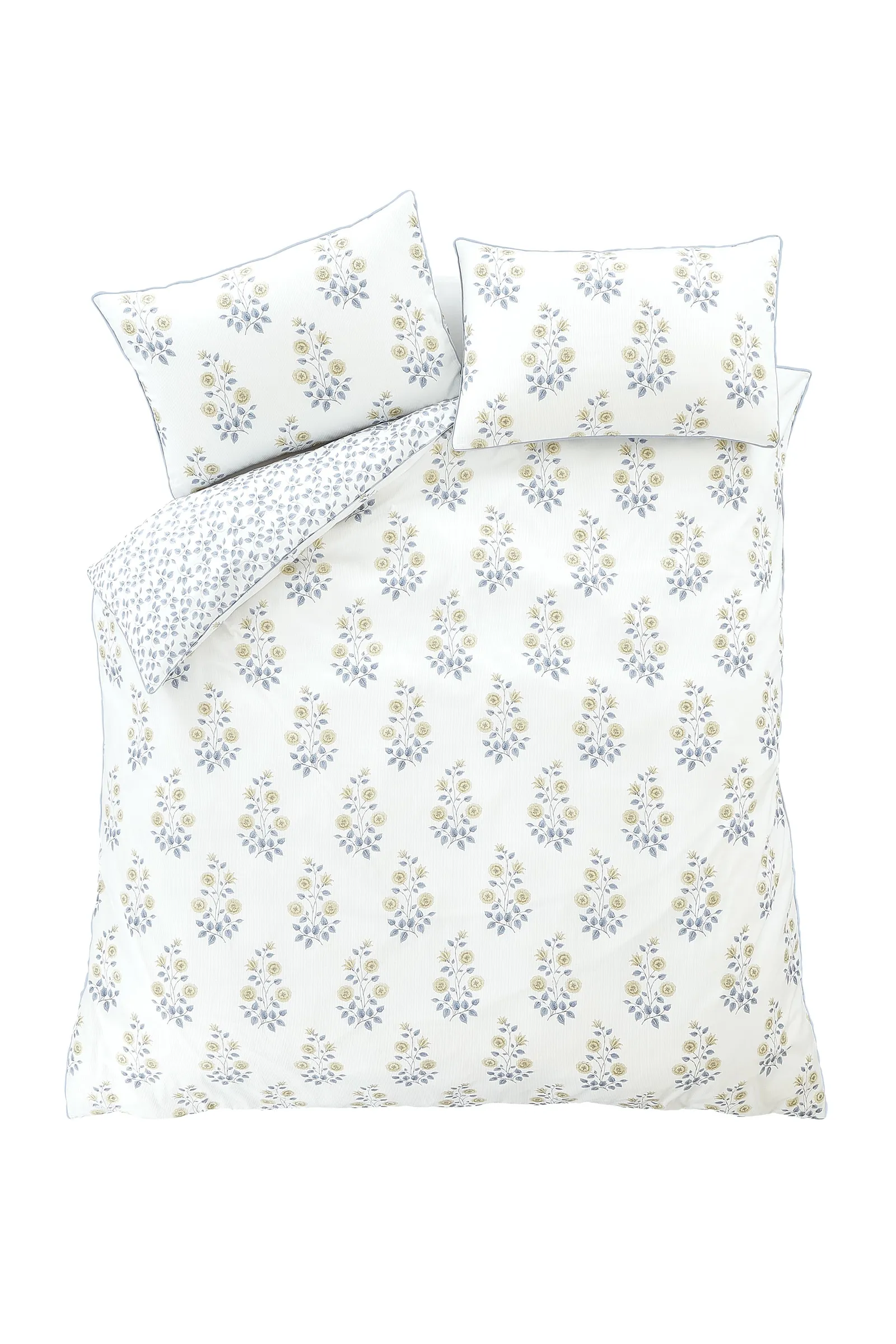 Bianca 'Eloise Floral' 230 Thread Count Cotton Satin Stripe Duvet Cover Set in Blue 6