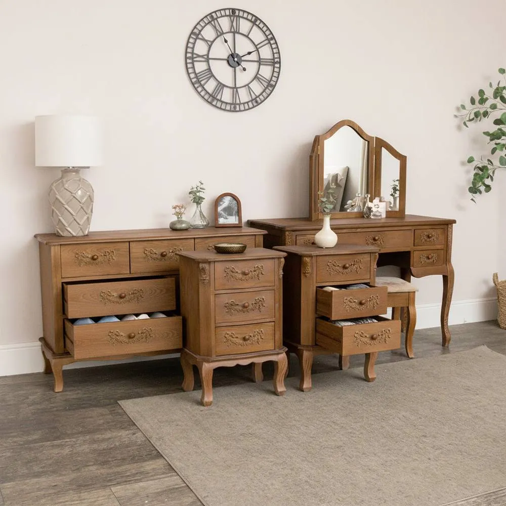 Melody Maison Dressing Table Set, Chest & Pair of Bedsides - Pays Du Bois Range in Brown 2