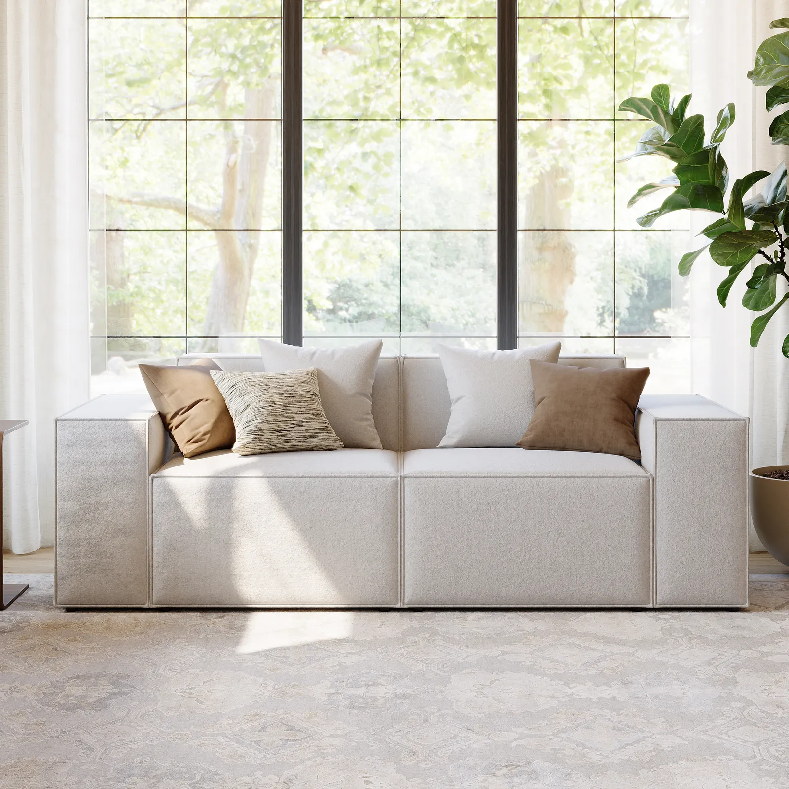 2200mm 2PCS Minimalist Beige Modular Anti-scratch Performance Velvet Sectional Sofa for Living Room with pillow