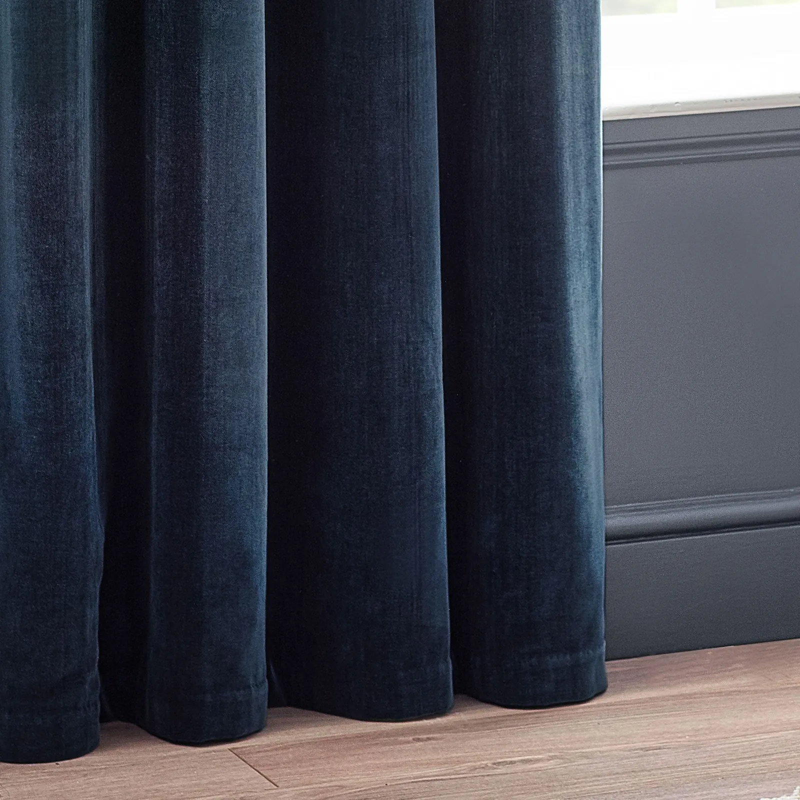 Yard Heavy Chenille Velvet Room Darkening Eyelet Curtain Pair in Navy 4