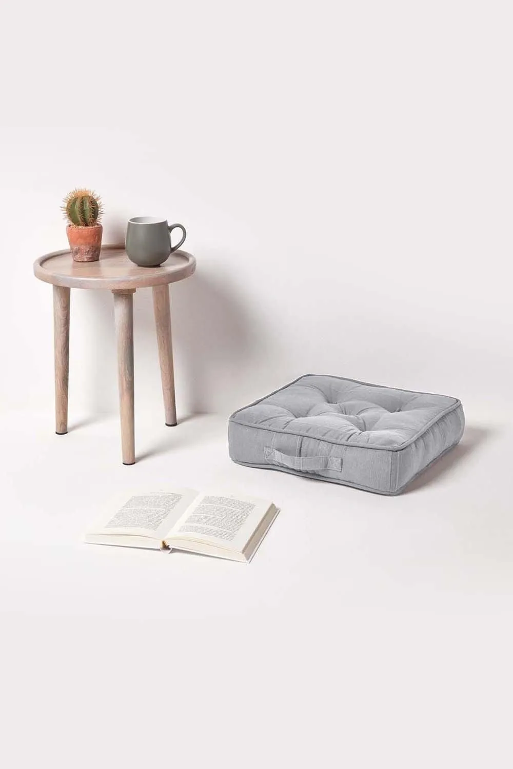 Homescapes Rajput Ribbed Cotton Floor Cushion in Light Grey 2