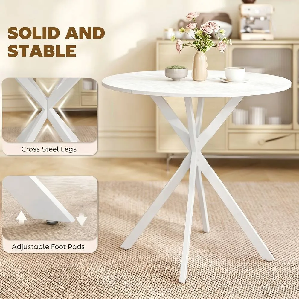 HOMCOM 80cm Round Dining Table, Industrial Kitchen Table with Steel Legs in White 6