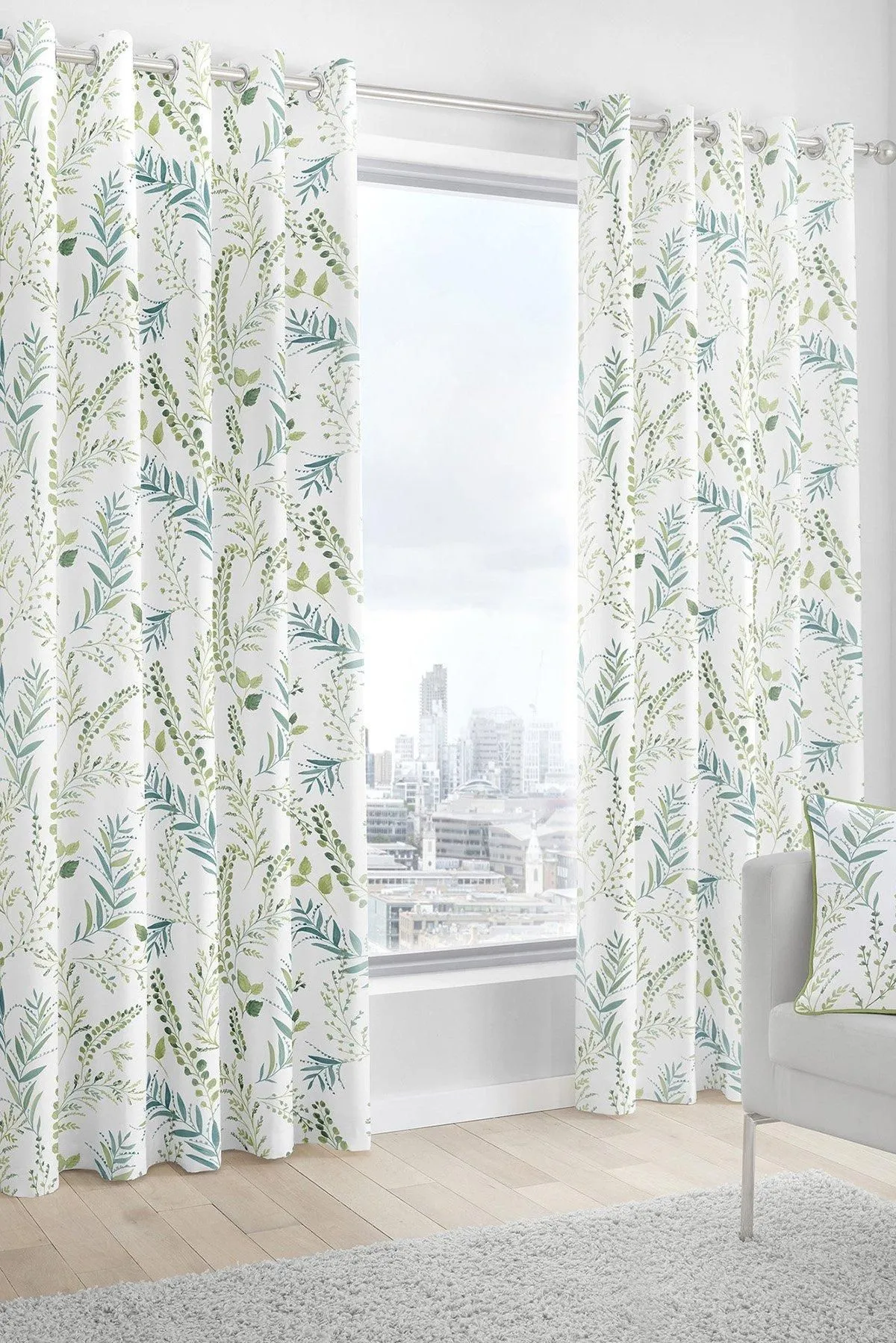 Fusion 'Fernworthy' 100% Cotton Botanical Print Pair of Eyelet Curtains in Green