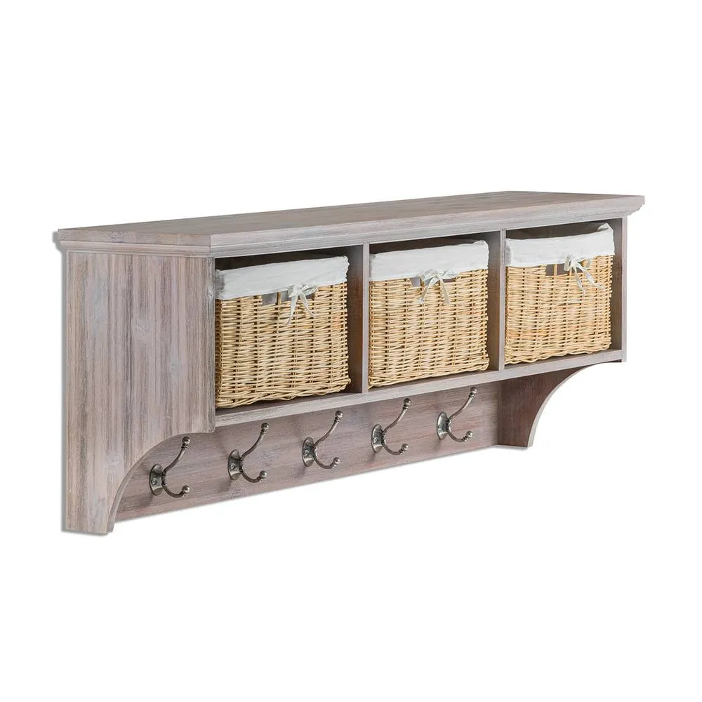 Statement Furniture Tetbury Acacia Wood Coat Rack / Shelf with Storage Baskets - Large in Brown 5