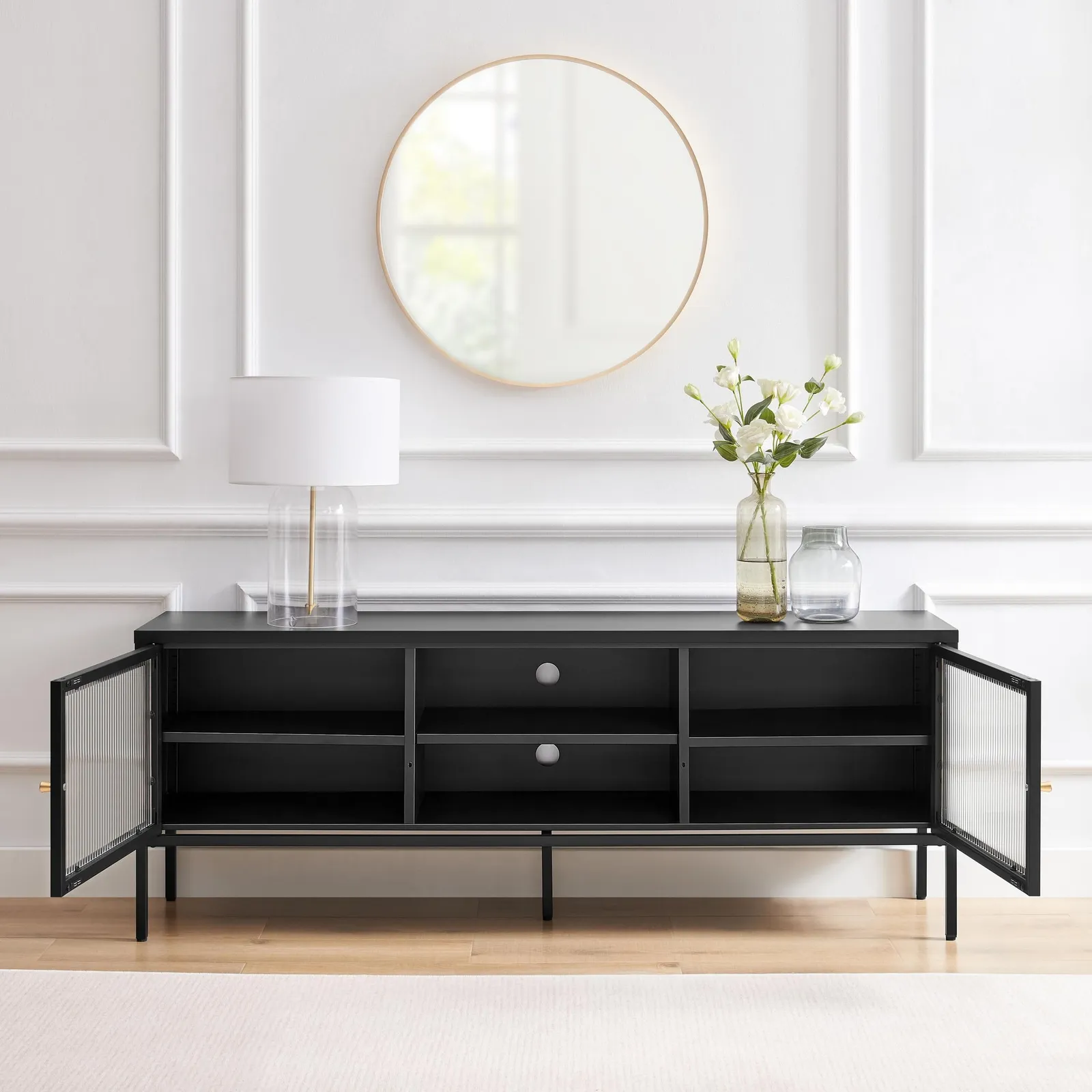 FurnitureboxUK Kafe Black Metal TV Sideboard With 6 Compartments 3