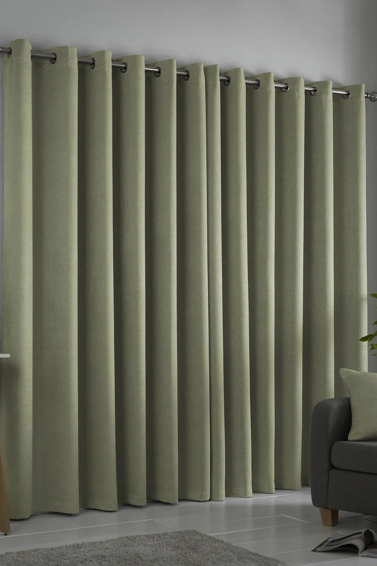 Fusion 'Strata' Triple-Woven Dimout Eyelet Curtains in Green 3