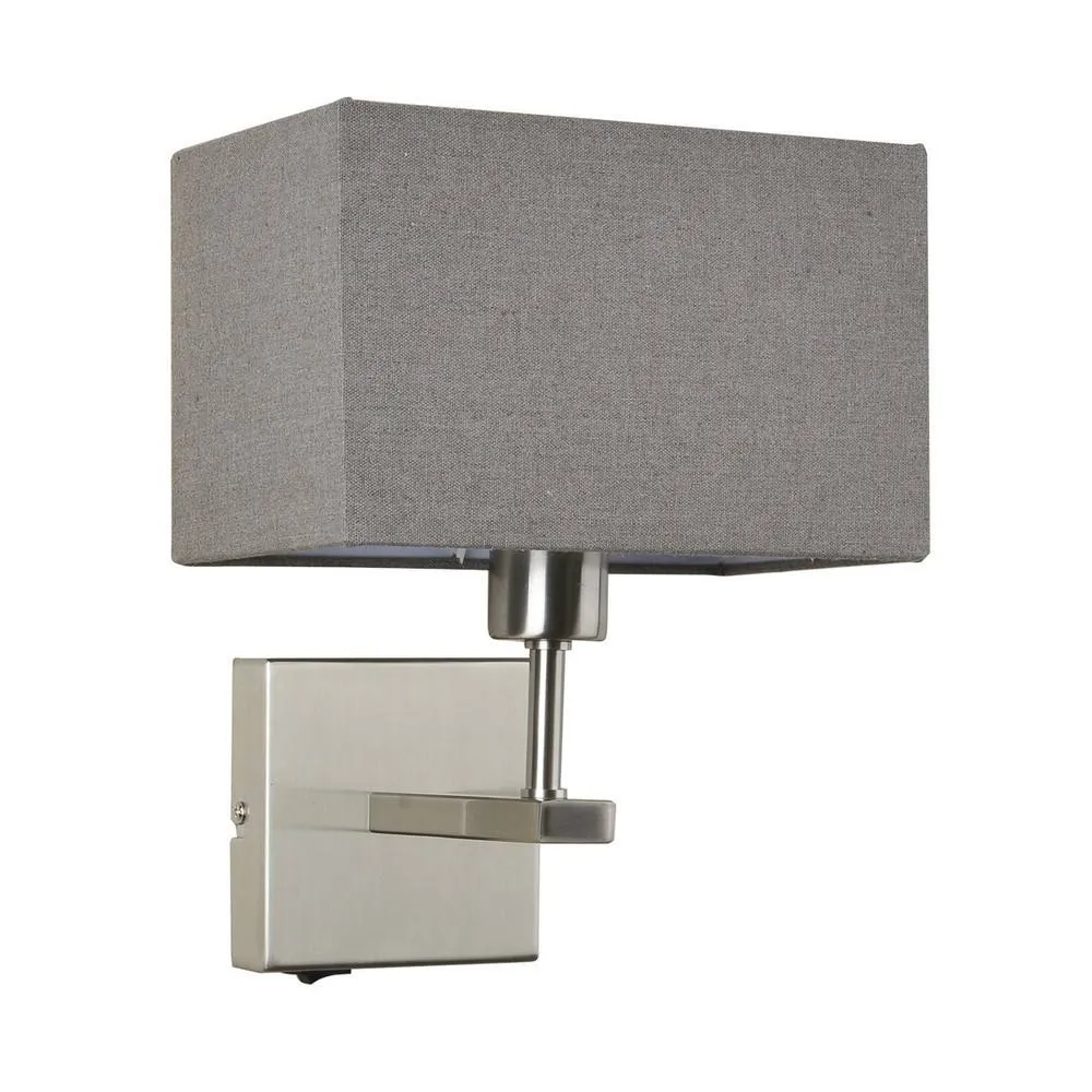 Netlighting Modern Bedside Lamp Nickel 1 Light with Gray Rectangular Shade E27 in Grey