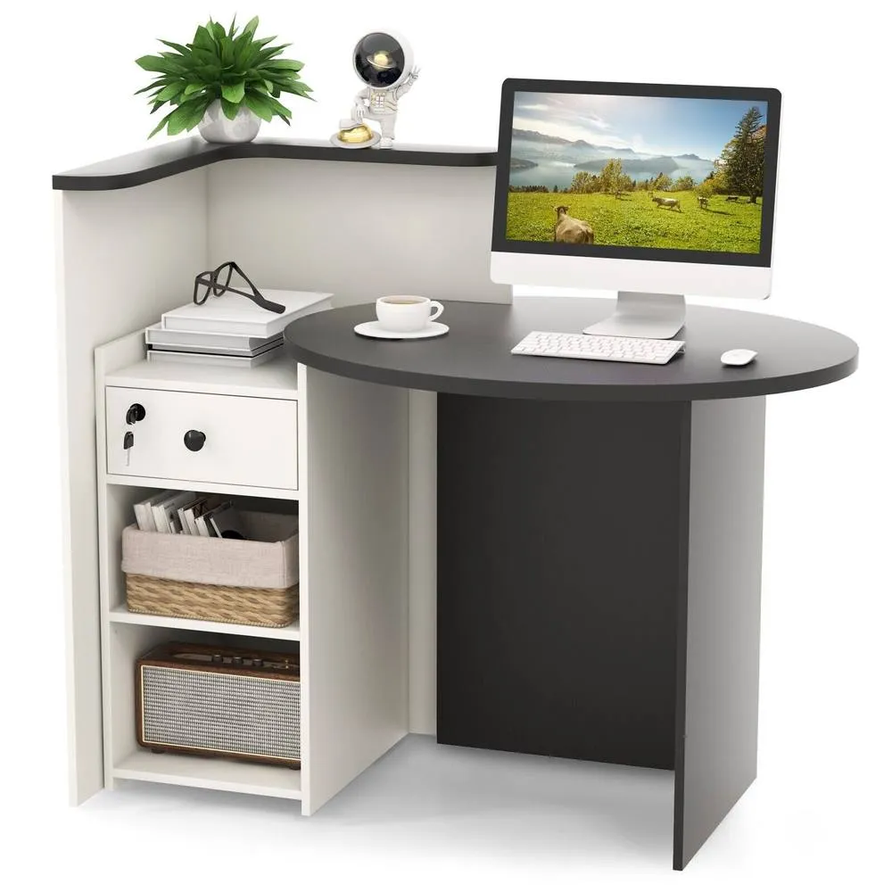 Costway Reception Desk Computer Table Corner Writing Desk Workstation in Black