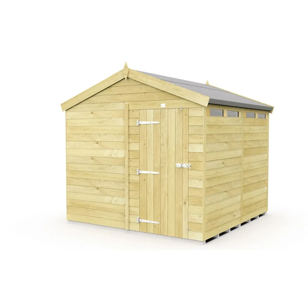 Buttercup Farm 8 x 8 Feet Apex Security Shed - Single Door - L243 x W231 x H217 cm in Brown