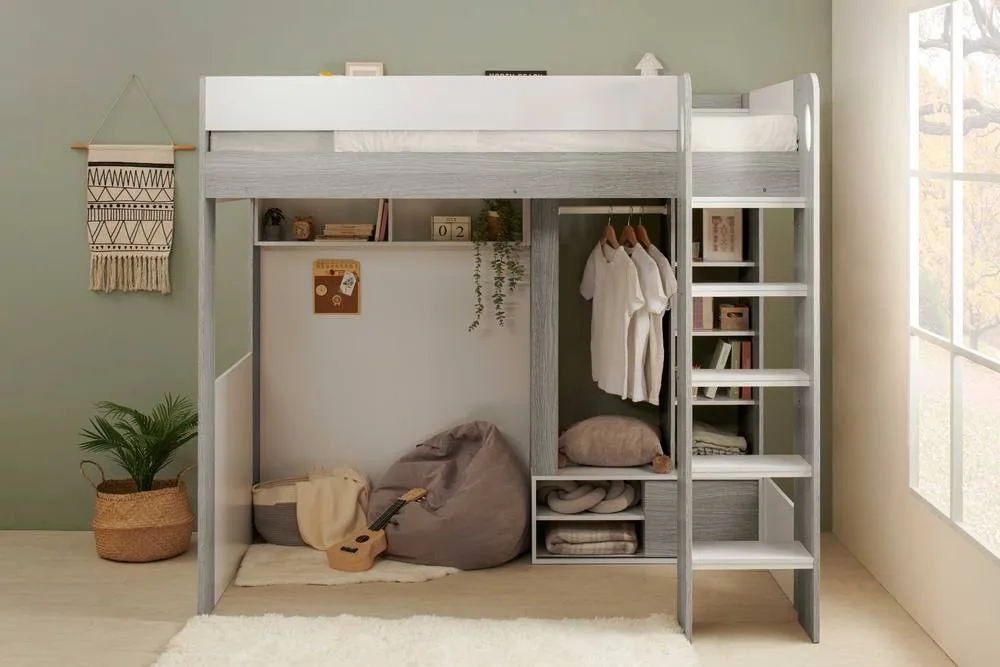 Flair Hampton High Sleeper Bed with Wardrobe in Grey 2