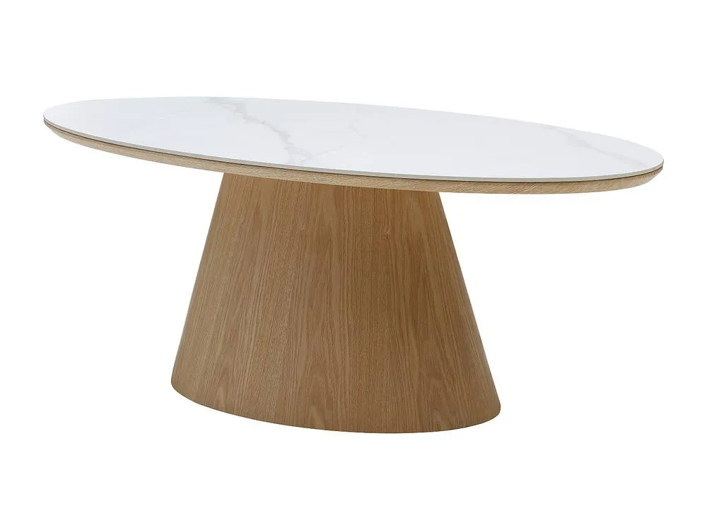 Vente-unique Ceramic & Oak Veneer Coffee Table - White Marble Effect & Light in Light Oak 2