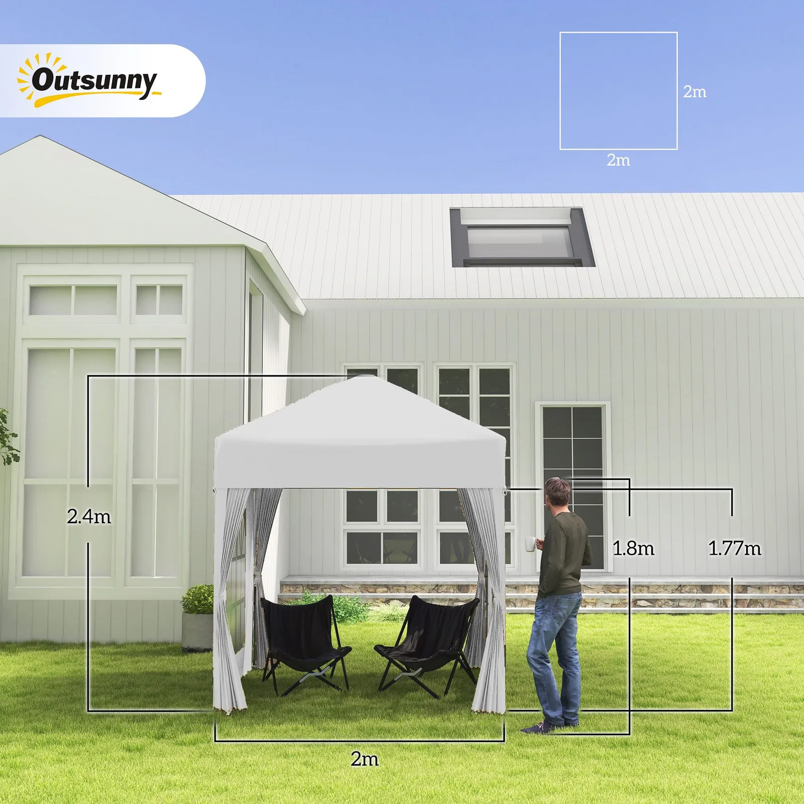 OUTSUNNY 2mx2m Pop Up Gazebo Party Tent Canopy Marquee with Storage Bag in White 3