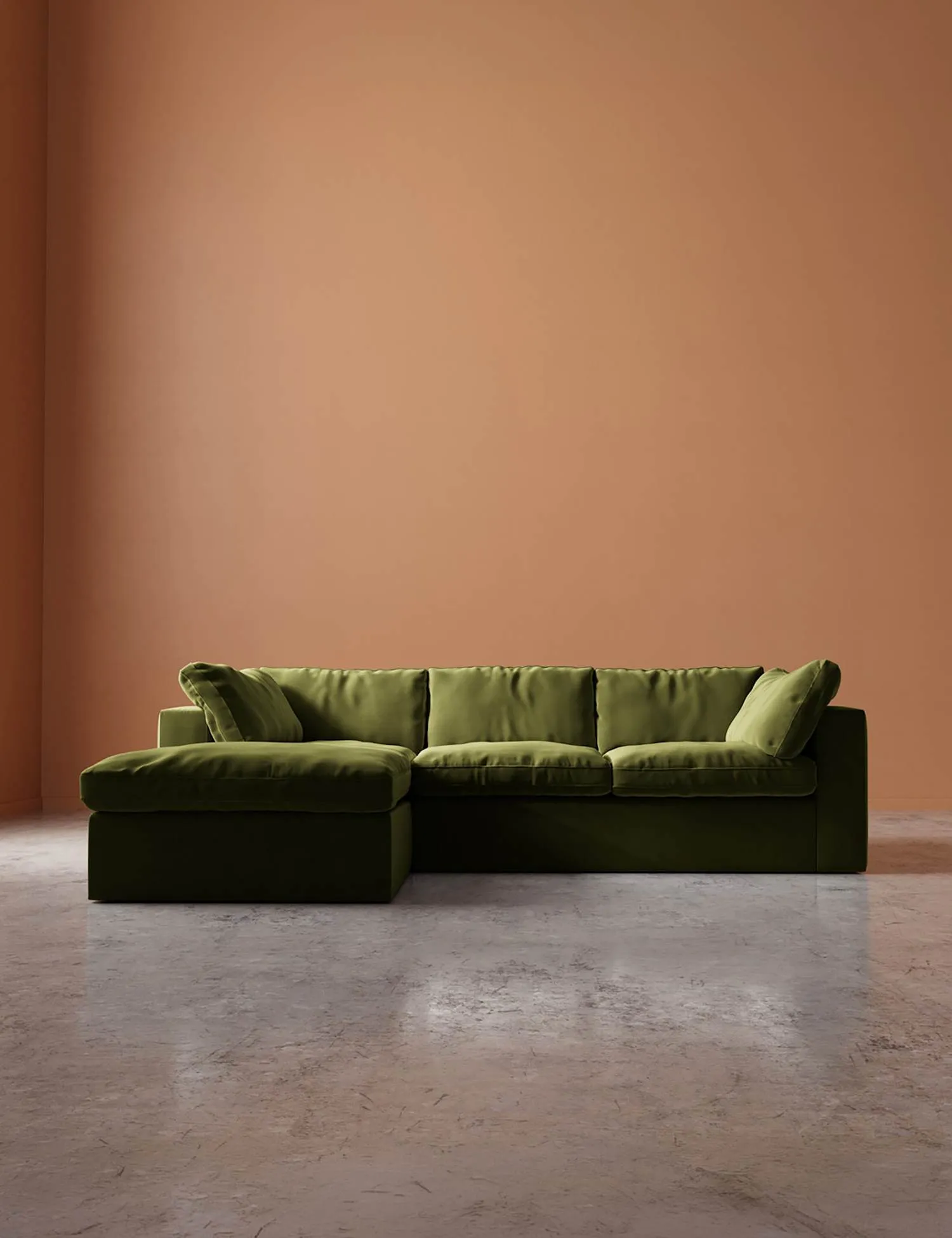 Swoon Easy Velvet Left Corner Sofa Green