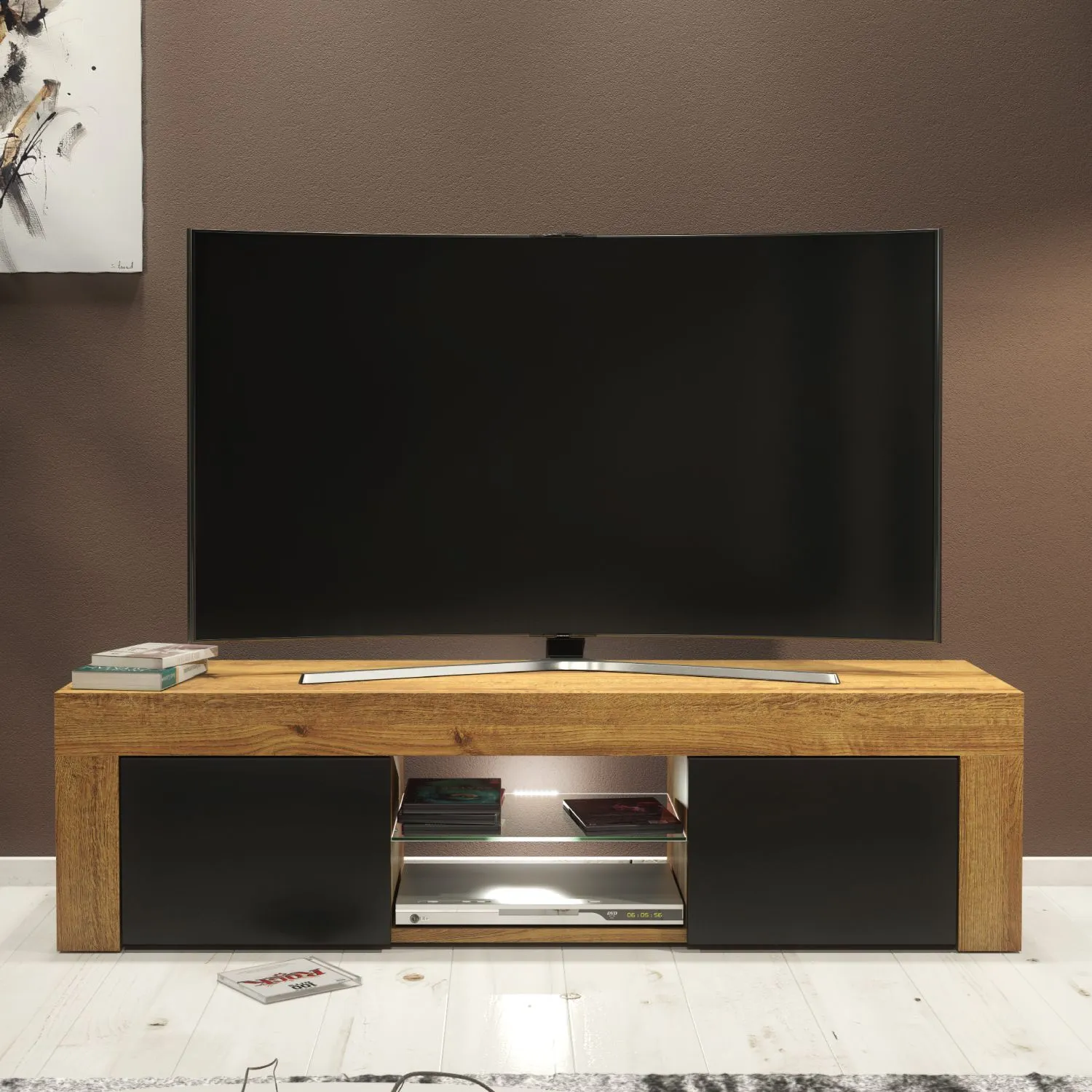 Creative Furniture Loom TV Unit 130cm - Minimalist Cabinet with Matte Finish & LED Lights in Brown 2