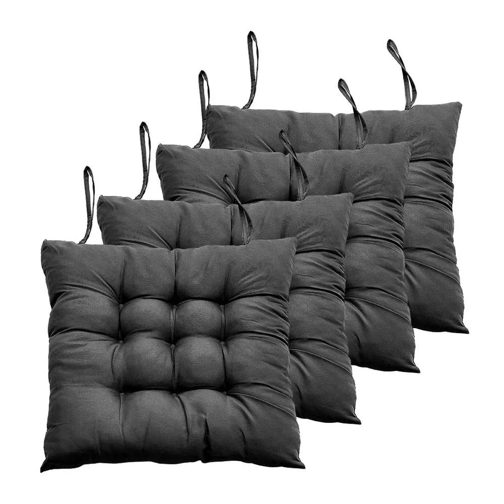 NESTLUNE 4 Pack Tie-On Seat Cushions for Indoor Outdoor Dining Garden in Black