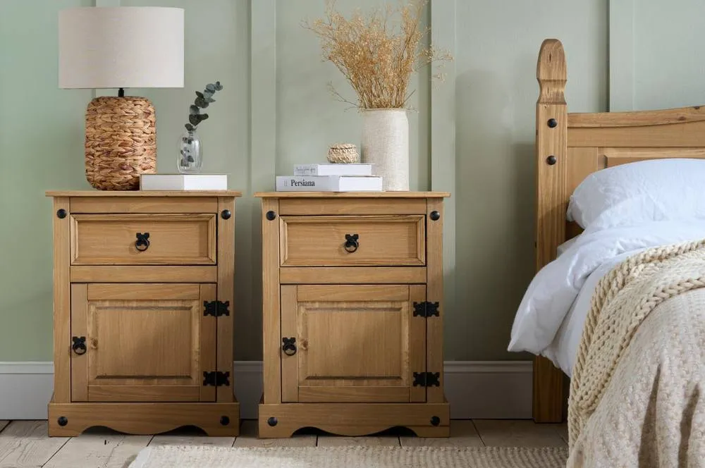 Birlea Pair of Corona Large 1 Drawer Bedside Cabinet Bedside Mexican Chest in Natural