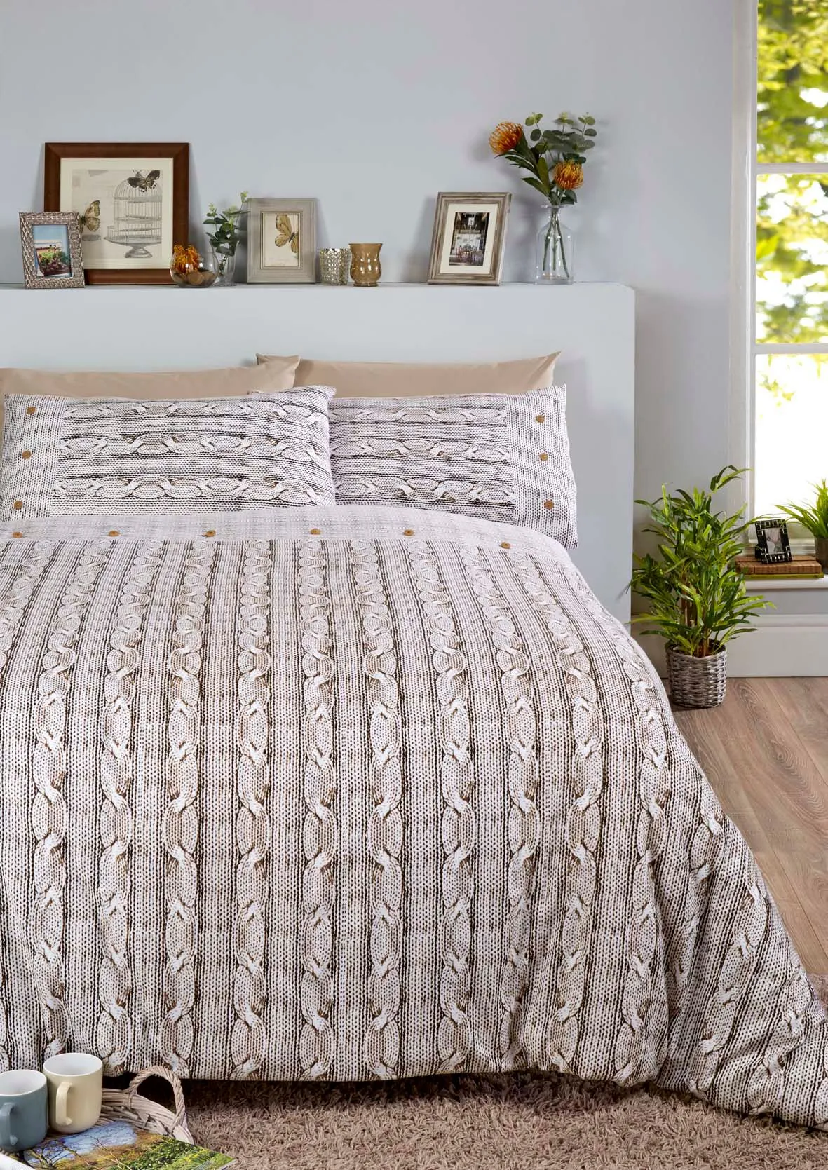 Rapport Home Arran Bedcover Cotton Duvet Cover Set With Pillowcase in Natural