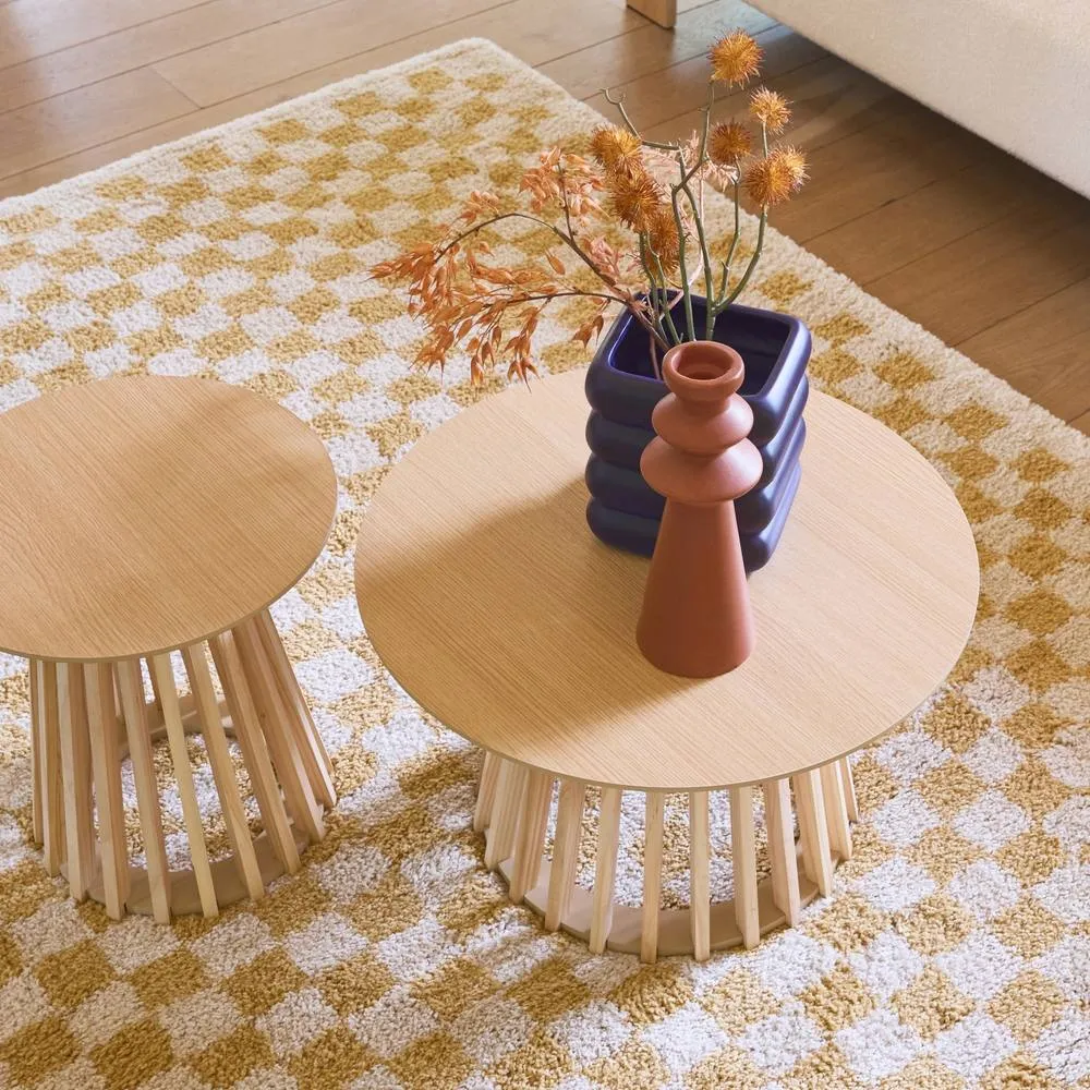 sweeek Pair Of Round Wooden-effect Coffee Tables 40cm & 60cm in Light Brown 1