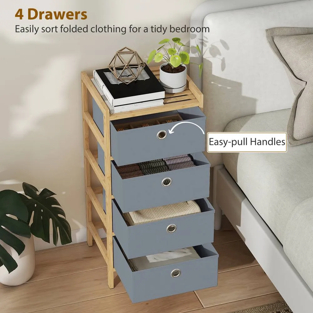 HOMCOM Chest of Drawers, Drawers Dresser with Bamboo Frame in Light Grey 4