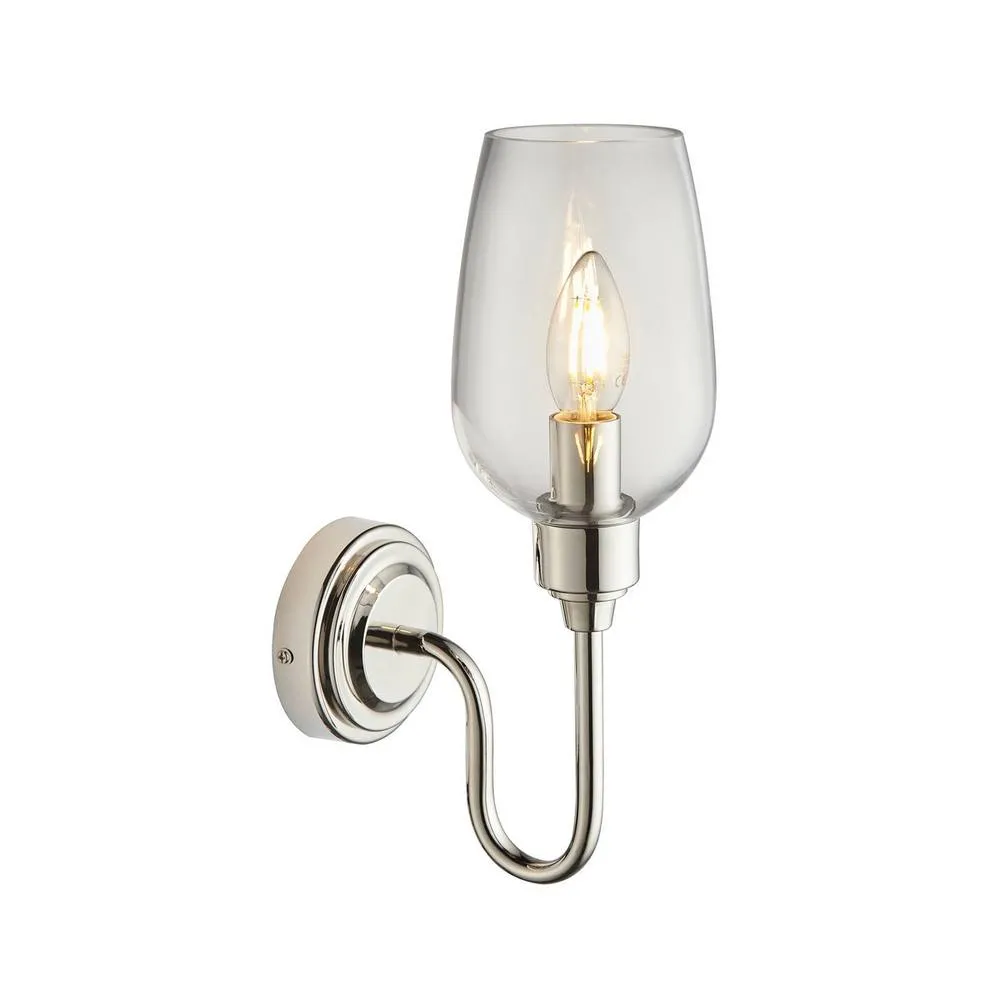 Netlighting Livorno Wall Lamp Bright Nickel Plate Clear Glass in Silver