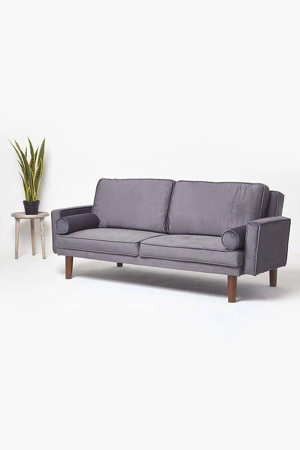 Homescapes Stanley Velvet Click Clack Sofa Bed with Armrests in Dark Grey 3
