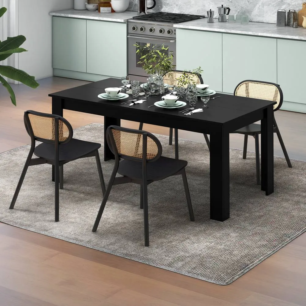 Costway 160 CM Rectangular Dining Table Modern 8 people Kitchen Table in Black 4