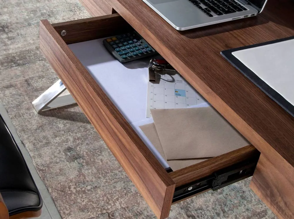 Angel Cerda Walnut Veneer Desk with Chrome-Plated Steel Legs in Brown 5