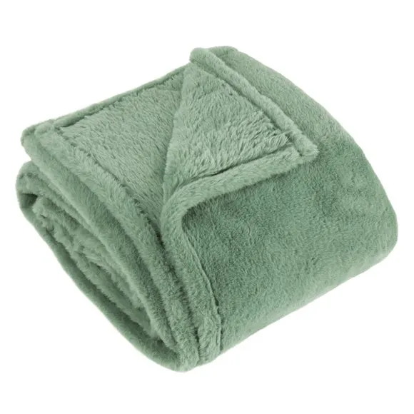 Furn. Kallu Double-sided Faux-fur Throw Berry Red, Green