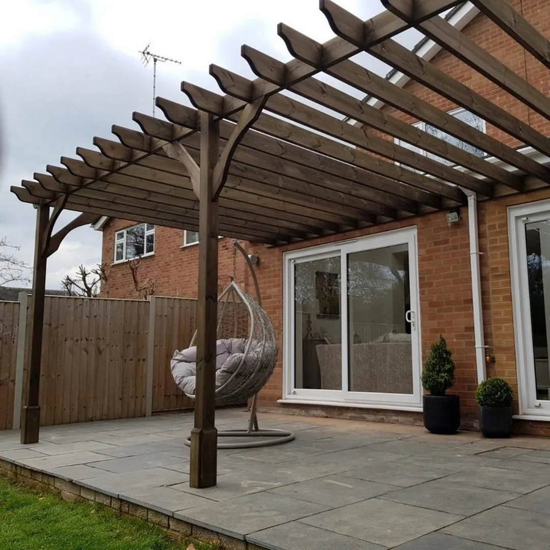 Rutland County Garden Furniture Ltd Wall Mounted Premium Pergola 3 Posts, L480 x W780 x H270 cm, Green in Brown 4
